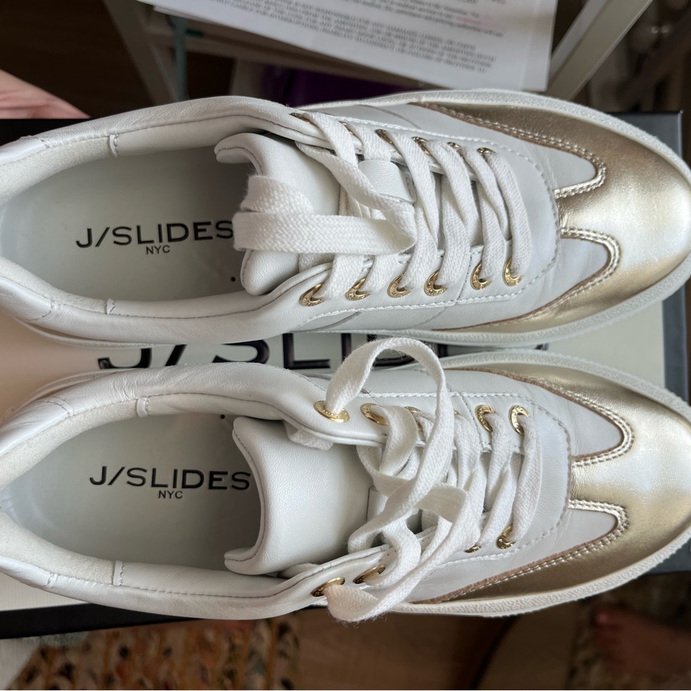 J Slides White and Gold Sneakers - Picture 3 of 11